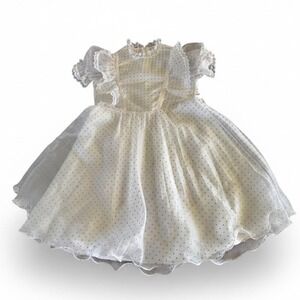 Vintage Girls Prairie Dress Full Polka Dot Purple Chiffon Lace Ruffle 8‎